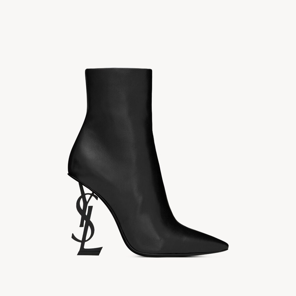 Saint Laurent Opyum Black Calfskin Ankle Boots Gold Heel Women’s Size 40 - Picture 1 of 14